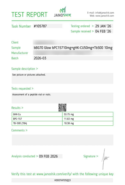Glow Blend (BPC157, GHK-CU, TB500) Vial 70mg-  Research Grade Peptide